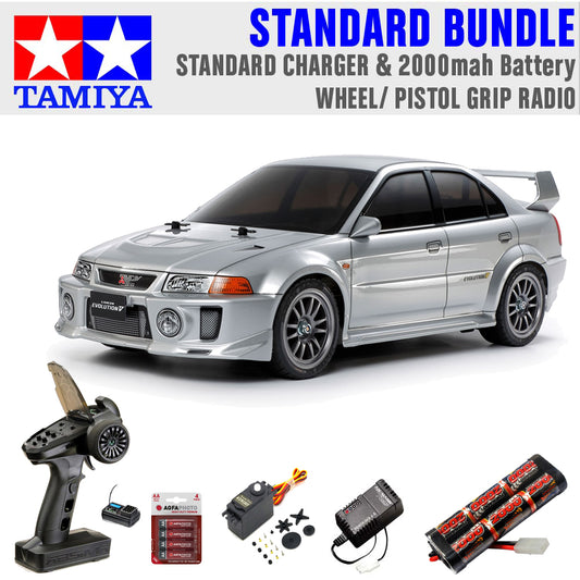 Tamiya 58713 Mitsubishi Lancer Evo V (TT-02) 1:10 Standard Wheel Radio Bundle