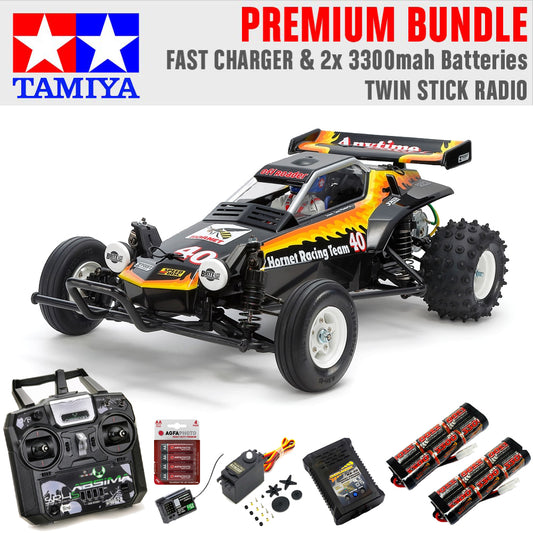 Tamiya RC 58742 Hornet EVO Off-Road Racer 1:10 Premium Stick Radio Bundle