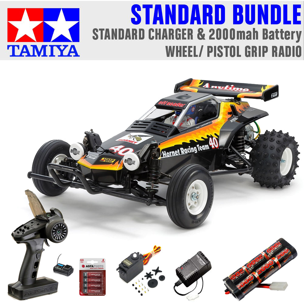 Tamiya RC 58742 Hornet EVO Off-Road Racer 1:10 Standard Wheel Radio Bundle