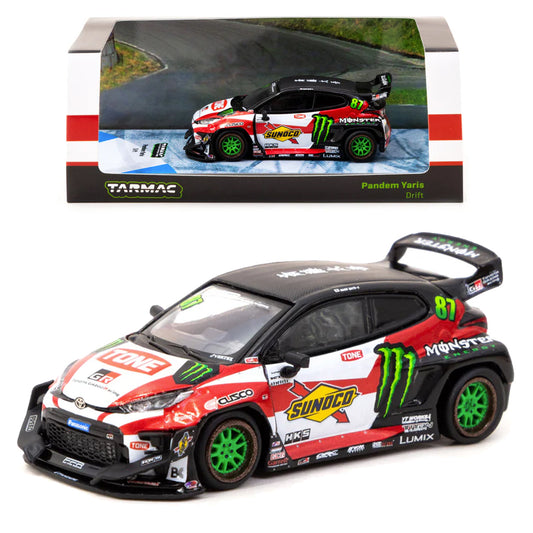 Tarmac Works Pandem Yaris No.87 Drift Black/Red 1:64 Diecast Model TCT64080MON