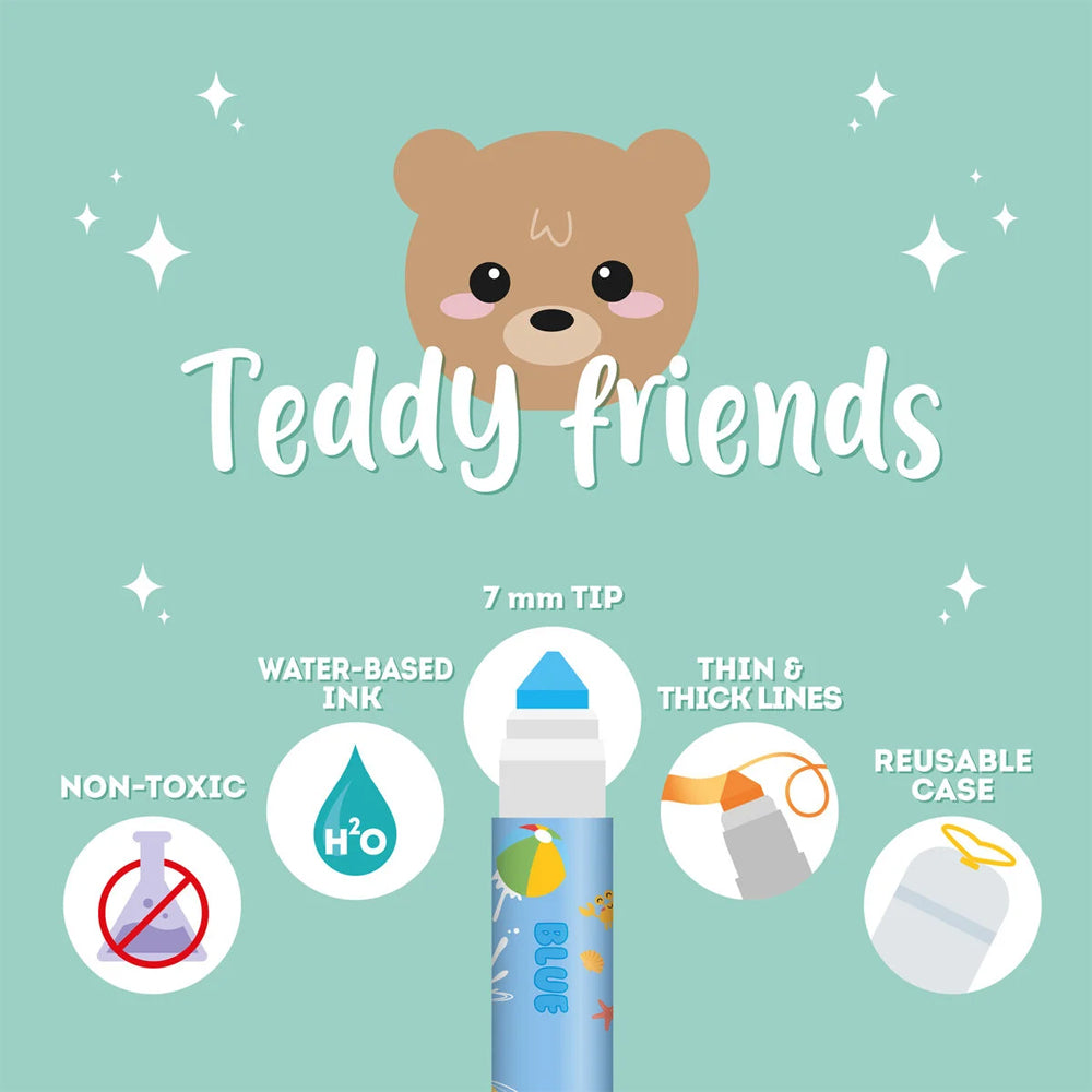 Legami Set of 12 Marker Pens - Teddy Friends - Super Washable