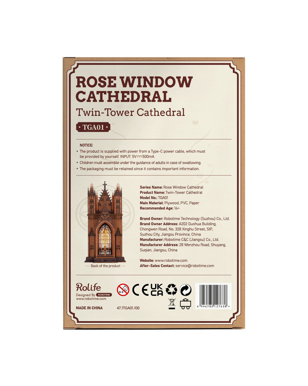 Rolife Twin-Tower Cathedral 3D Wooden Puzzle Model Kit TGA01
