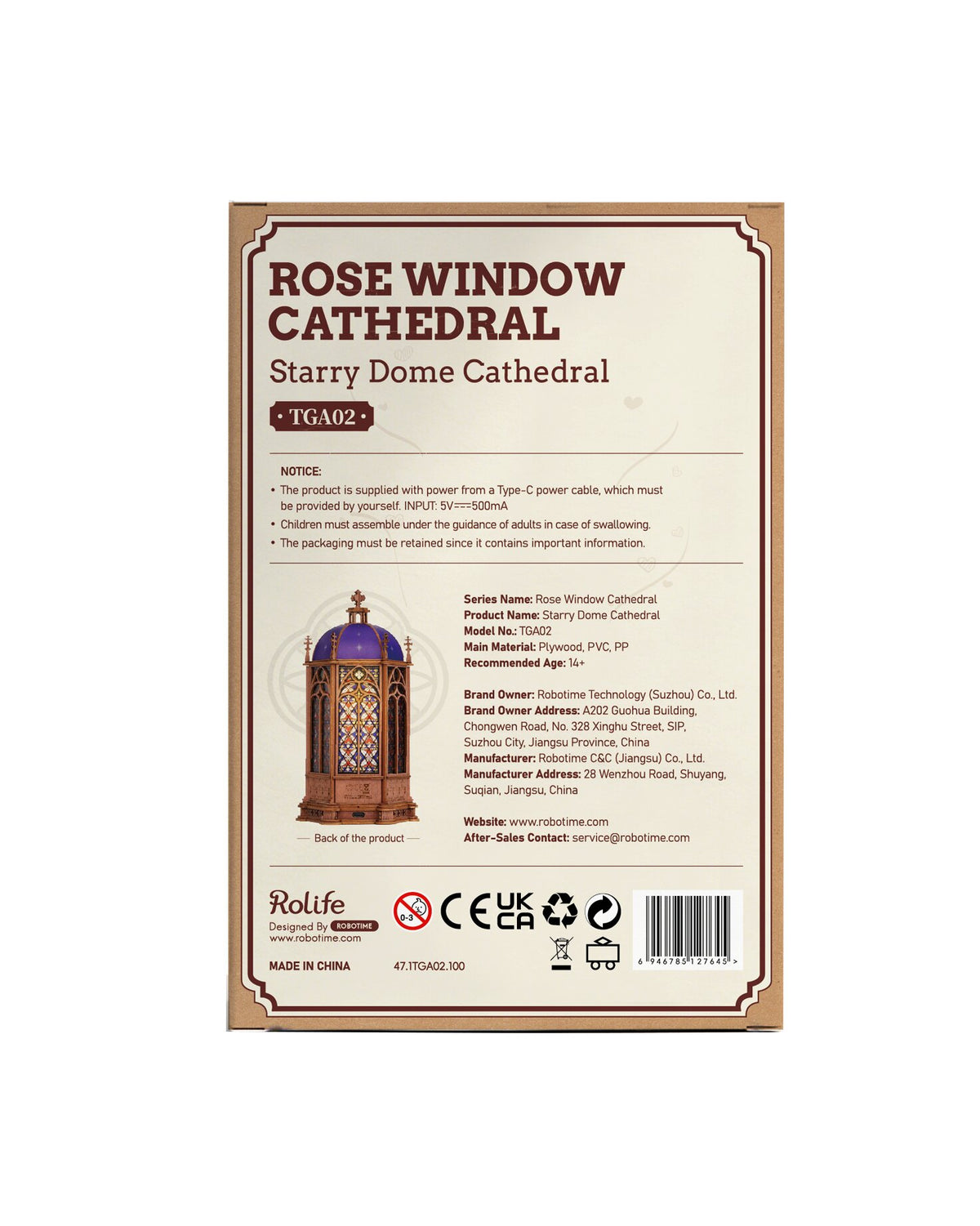Rolife Starry Dome Cathedral 3D Wooden Puzzle Model Kit TGA02