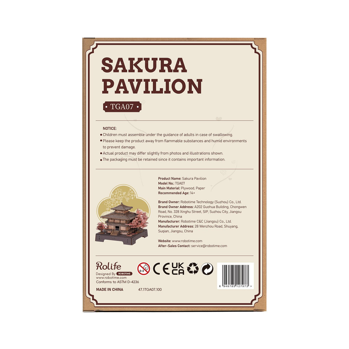 Rolife Sakura Pavilion 3D Wooden Puzzle Model Kit TGA07