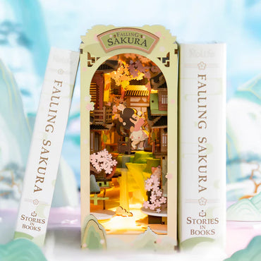 ROBOTIME Rolife Falling Sakura Book Nook DIY Miniature Dollhouse TGB05