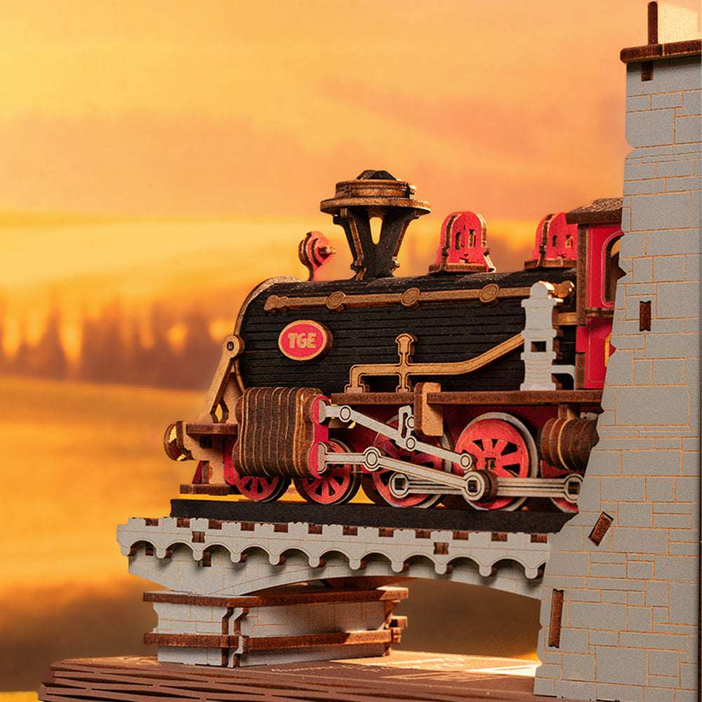 Rolife Century Train Bookends DIY Book Nook Wooden Model Kit TGE01