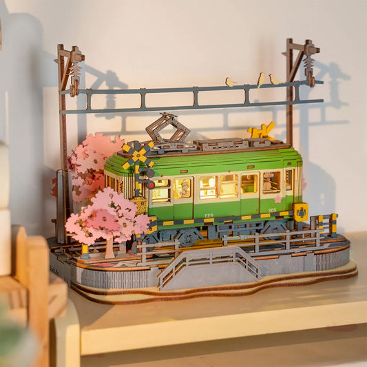 ROBOTIME Rolife Sakura Tram Train Journey 3D Wooden Model Kit Puzzle TGS02