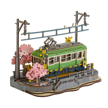 ROBOTIME Rolife Sakura Tram Train Journey 3D Wooden Model Kit Puzzle TGS02