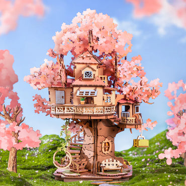 ROBOTIME Rolife Sakura Tree House DIY Miniature Dollhouse Model Kit TGS04