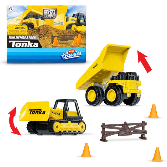 Tonka Mini Classics 2-Pack Dump Truck & Bulldozer w/Accessories