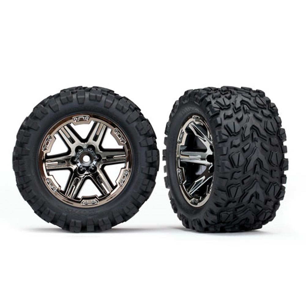 Traxxas 6773X RXT Chrome Wheels & Talon Extreme Tyres w/Foams - PAIR for Rustler