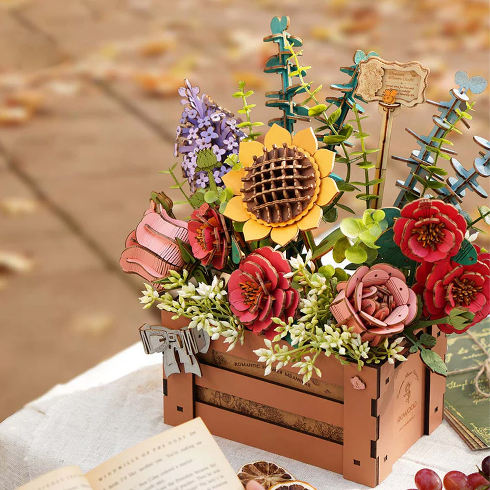 Rowood Wooden Bloom Box Flower Bouquet 3D Wooden Model Kit TW02H