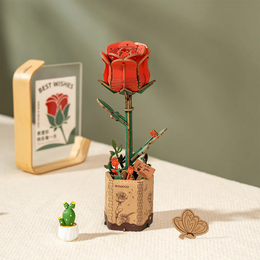 ROBOTIME Rowood Red Rose Wooden Flower Craft Kit TW042