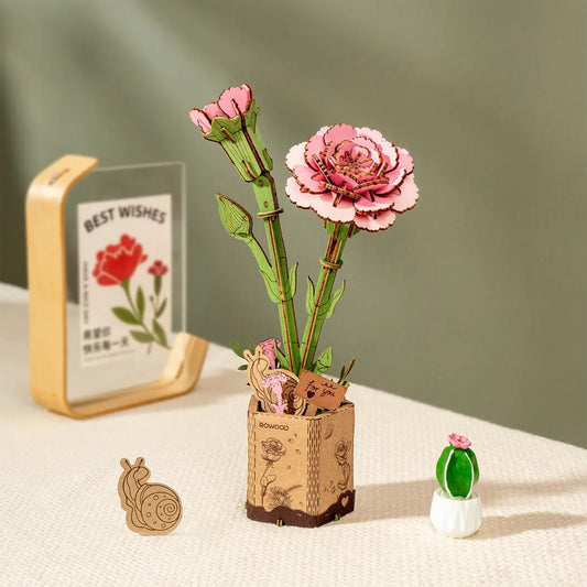 ROBOTIME Rowood Pink Carnation Wooden Flower Craft Kit TW051