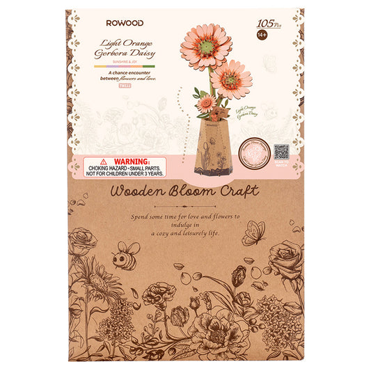 ROBOTIME Rowood Light Orange Gerbera Daisy Wooden Flower Craft Kit TW111