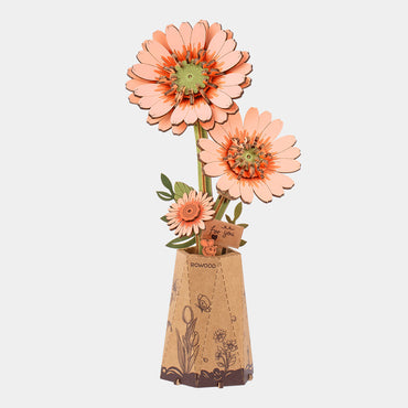 ROBOTIME Rowood Light Orange Gerbera Daisy Wooden Flower Craft Kit TW111