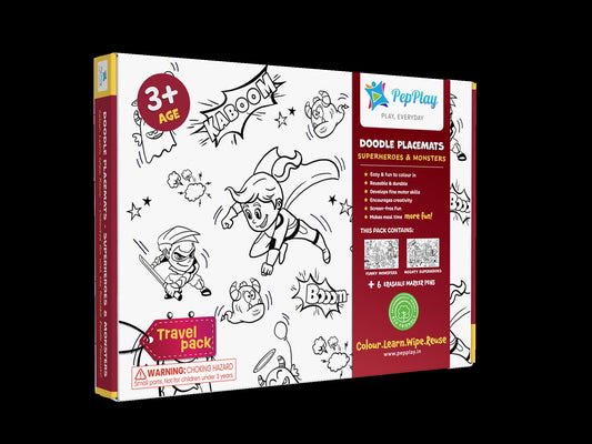 PepPlay 20209 Doodle Placemats Travel Set - Superheroes & Monster