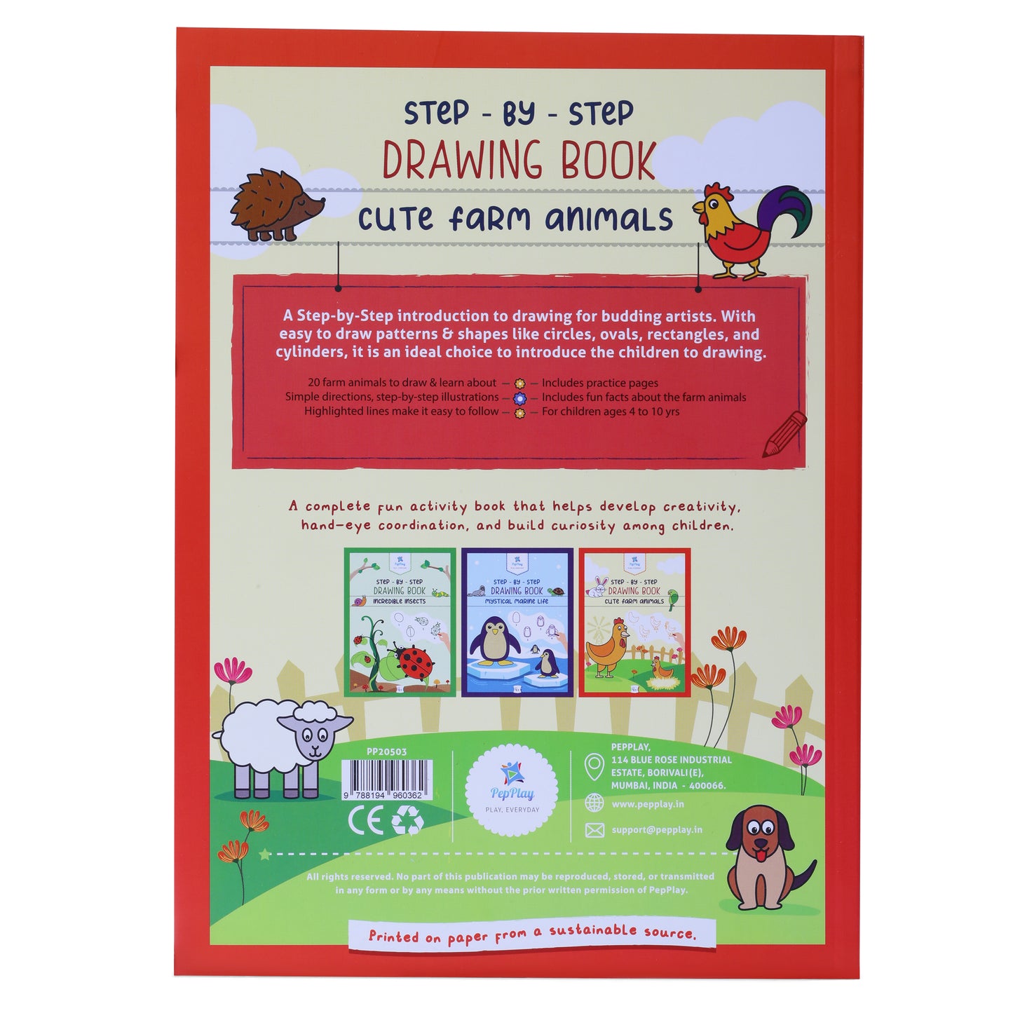 PepPlay 20503 Step-By-Step Drawing Book-Cute Farm Animal
