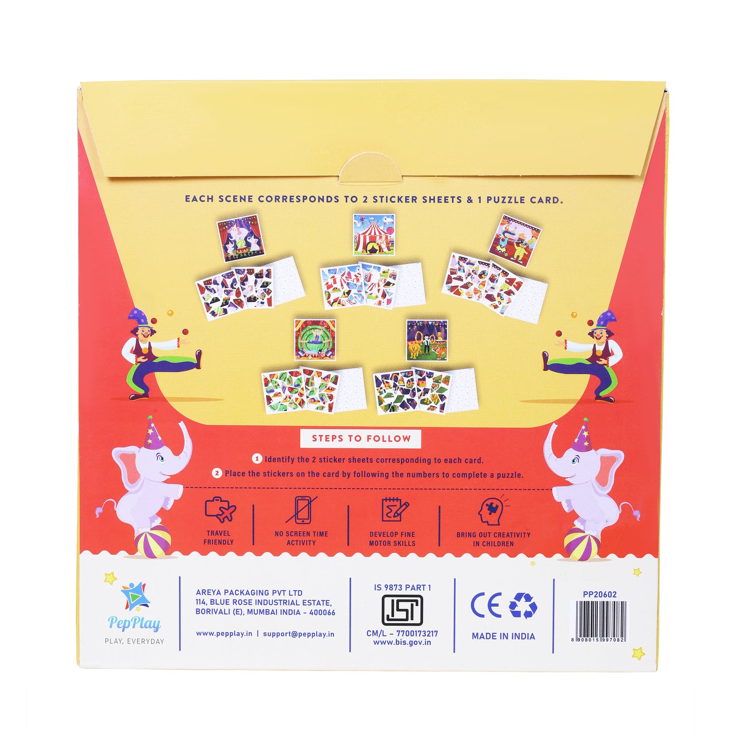 PepPlay 20602 Educational Sticker Puzzle – Circus Carnival