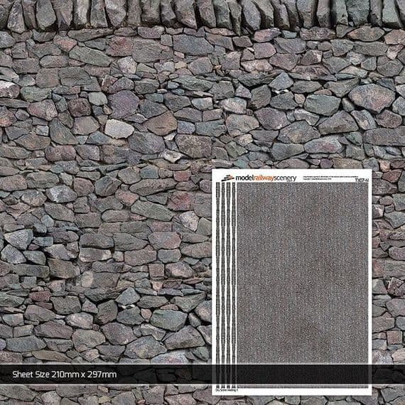 Scale Model Scenery TX007 Dry Stone Wall Texture Paper (Pk of 5) OO/HO Gauge