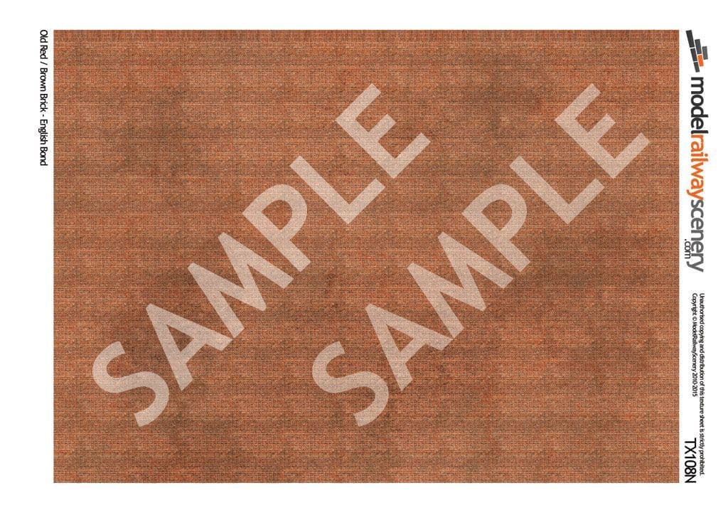 Scale Model Scenery TX108 Old Red Brown Brick Texture Paper (Pk 5) OO/HO Gauge