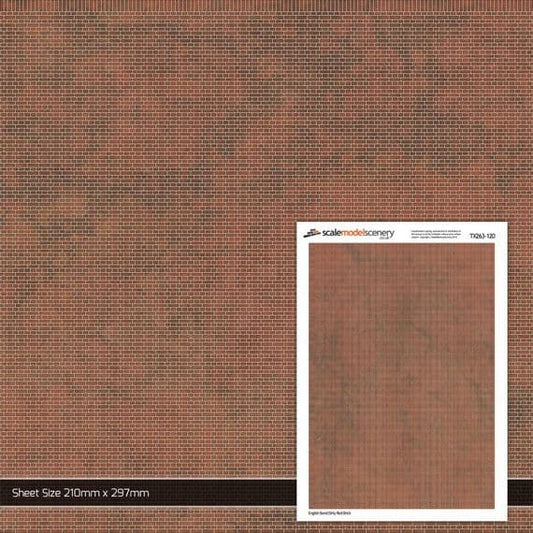 Scale Model Scenery TX263 English Bond Dirty Red Brick Paper (Pk 5) OO/HO Gauge