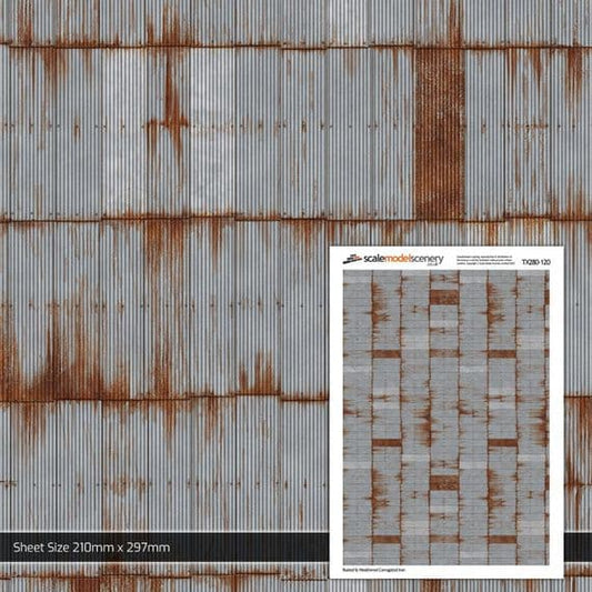 Scale Model Scenery TX280 Rusty & Weathered Corrugated Iron Paper OO/HO Gauge