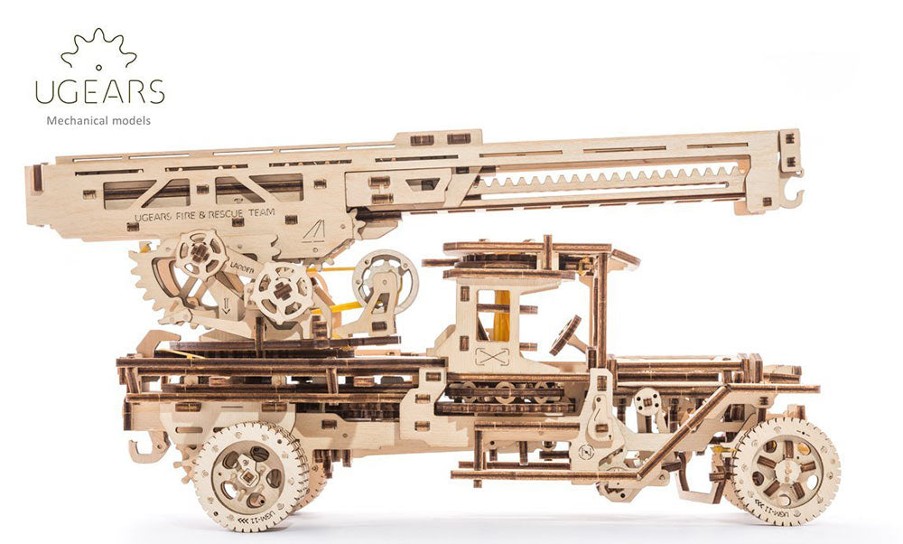 UGEARS Fire Ladder Truck Mechanical Wooden Model Kit 70022