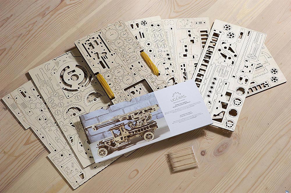 UGEARS Fire Ladder Truck Mechanical Wooden Model Kit 70022