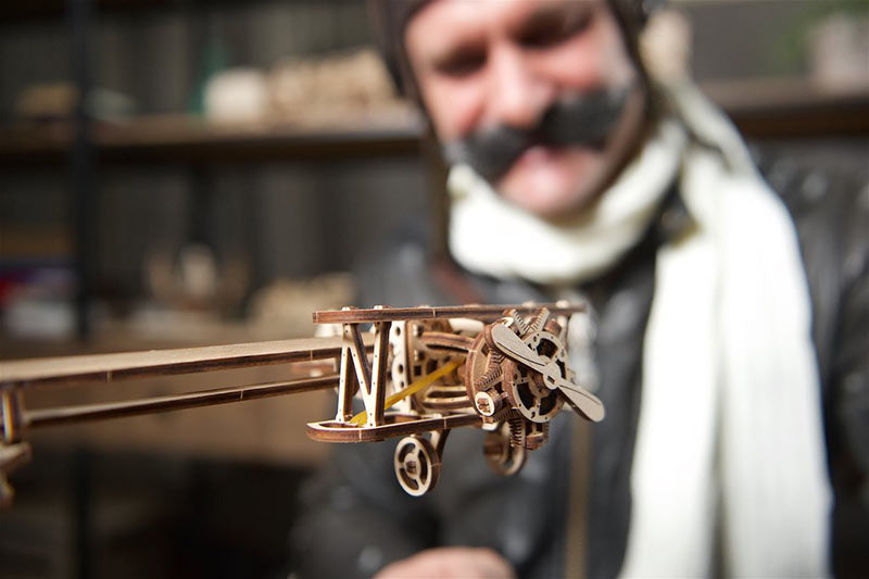 UGEARS Aviator Mechanical Wooden Model Kit 70053