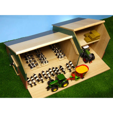 Kids Globe Wooden Cattle & Machinery Shed Farm Toy 1:32 Wood Building