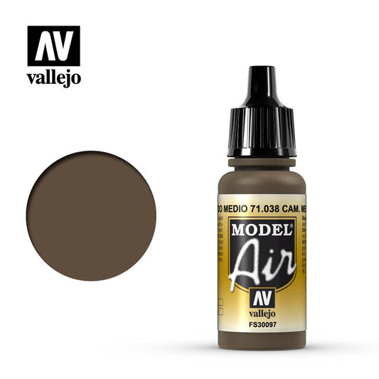 Vallejo Model Air - Camouflage Medium Brown 18ml Model Paint 71038