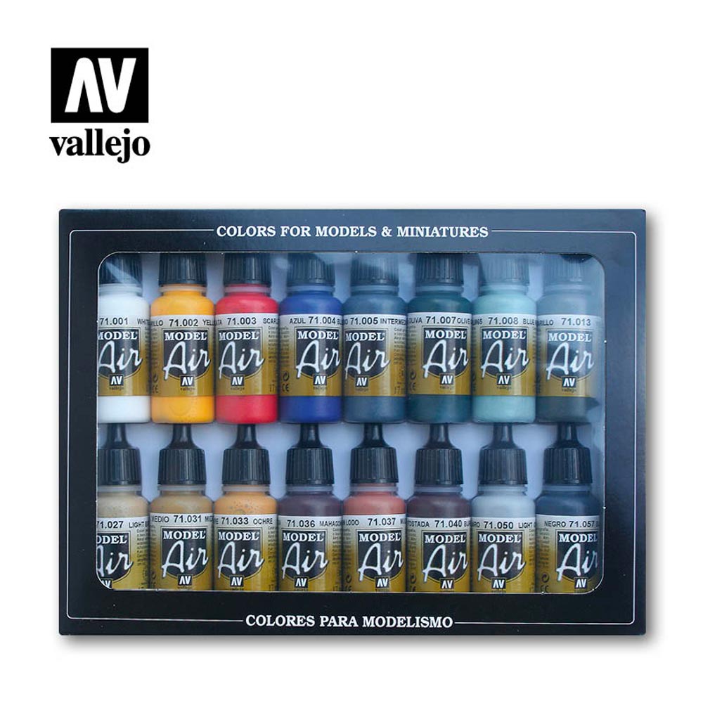 Vallejo 71178 Model Air Basic Colour Paint Set - 16 x 18ml Paint Bottles