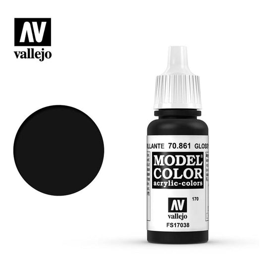 Vallejo 861 Model Colour Glossy Black 18ml Paint Dropper Bottle