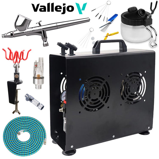 Vallejo EasyAir 2-in-1 Airbrush 90003 Premium Compressor Bundle Kit