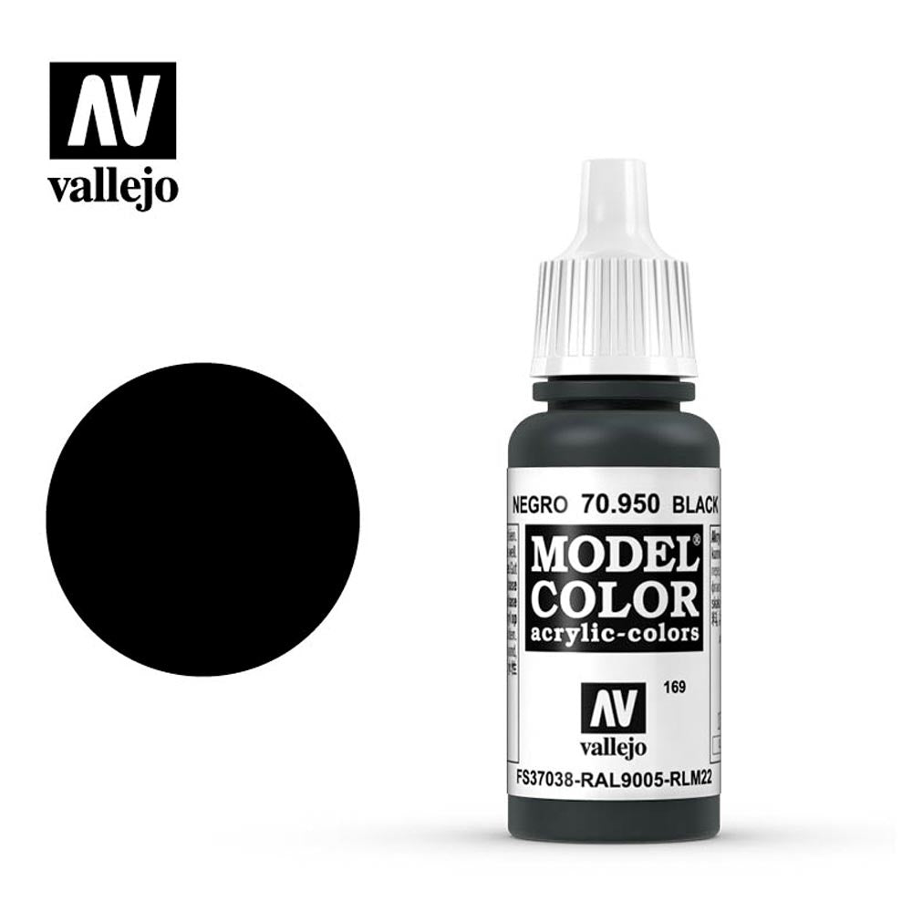 Vallejo 950 Model Colour Matt Black 18ml Paint Dropper Bottle