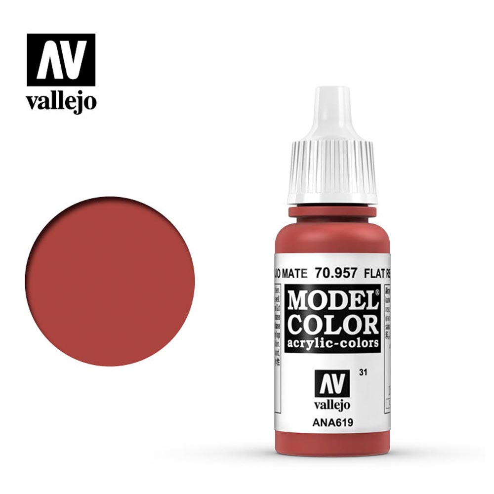 Vallejo 957 Model Colour Flat Red 18ml Paint Dropper Bottle