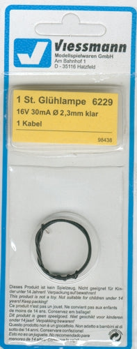 Viessmann 6229 Spare Bulb Clear T3.4 2.3mm Diameter 16v 30mA