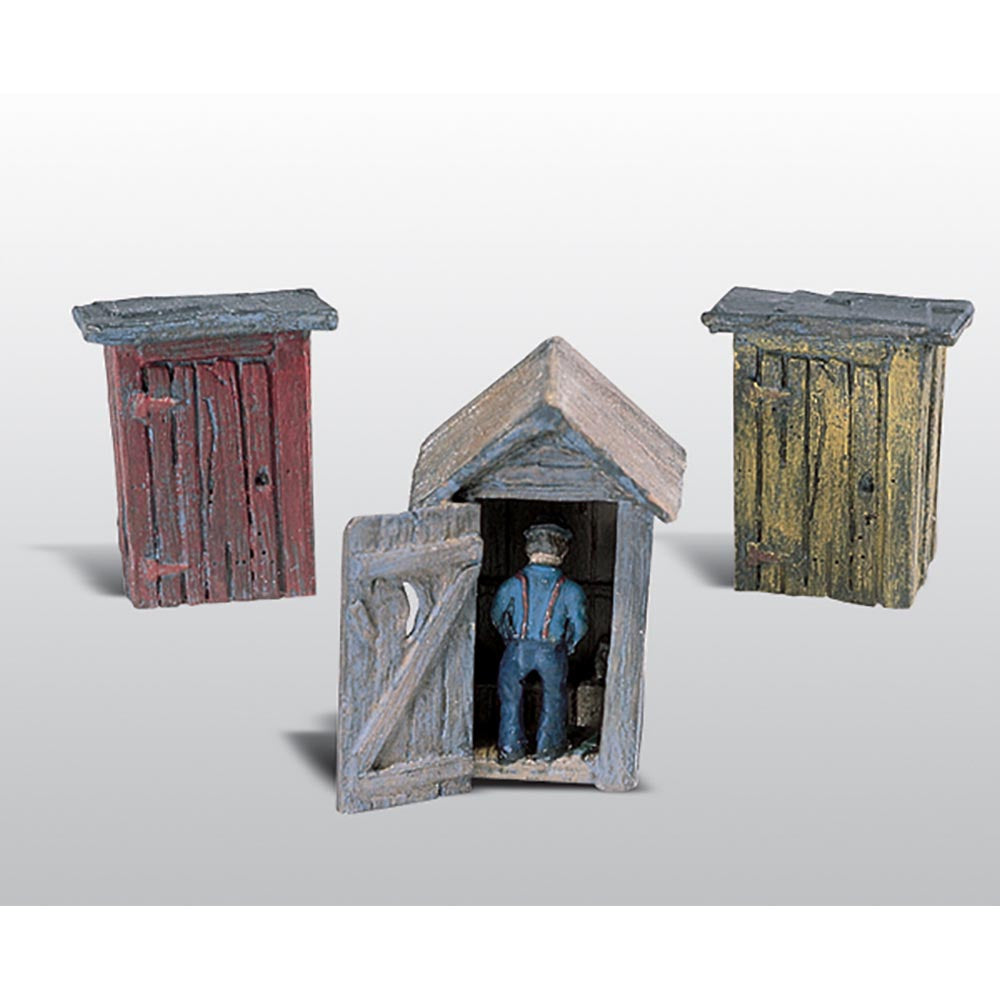 Woodland Scenics D214 3 Outhouses & Man HO Gauge