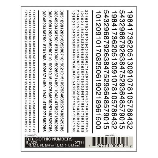 Woodland Scenics DT511 R.R. Gothic Numbers - Black