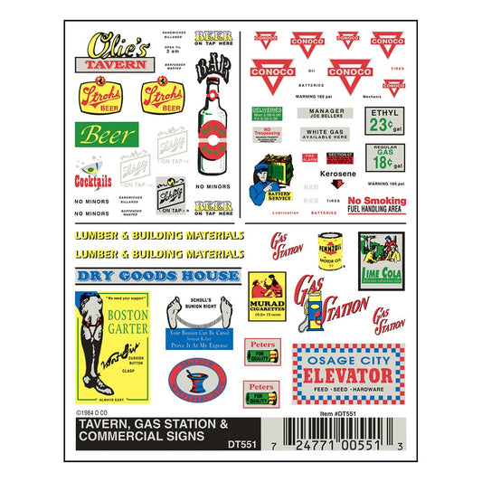 Woodland Scenics DT551 Tavern, Gas Station & Commercial Signs