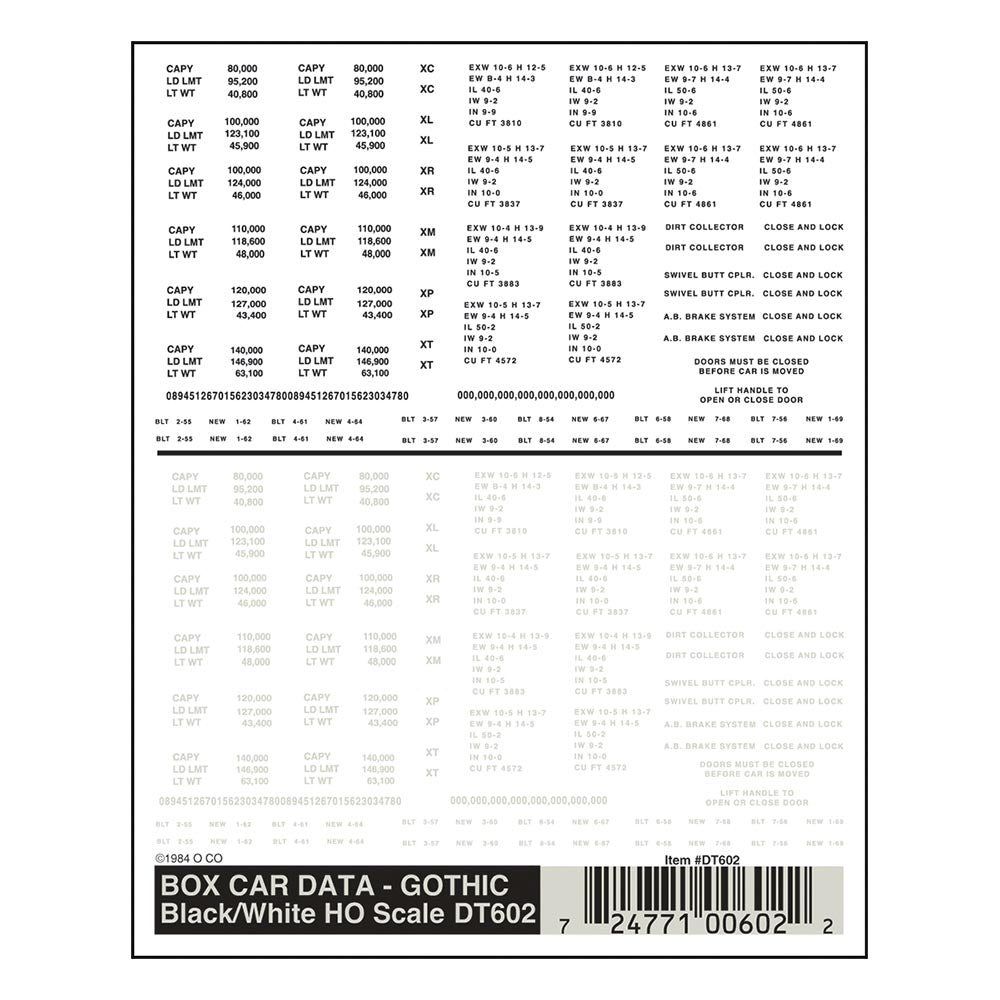 Woodland Scenics DT602 HO Box Car Data - Gothic Black & White