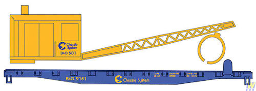 Walthers Trainline 931-1782 Flat Car with Logging Crane Chessie/B&O HO
