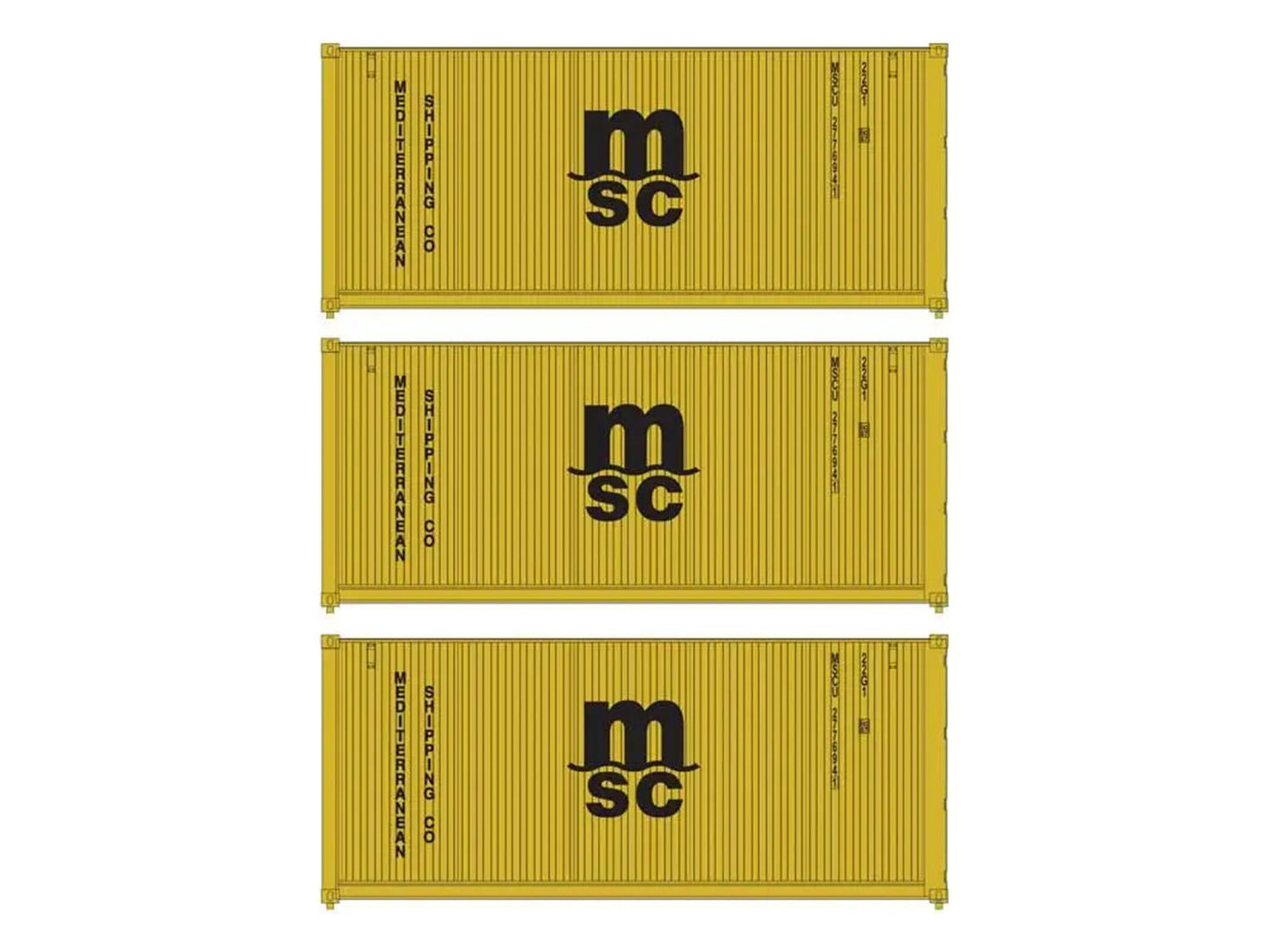 Walthers 20' Corrugated Container Set (3) MSC WH949-18054 HO Gauge
