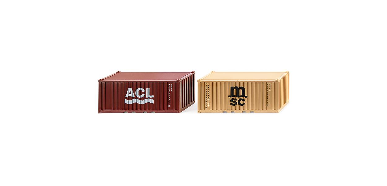 Wiking 20' Container Set ACL/MSC (2) WK001826 HO Gauge