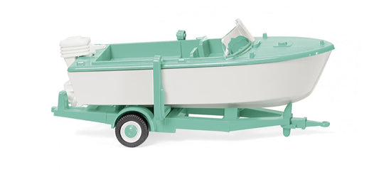 Wiking 009503 Trailer Mounted Motor Boat Signal White/Mint Green 1961-65 HO