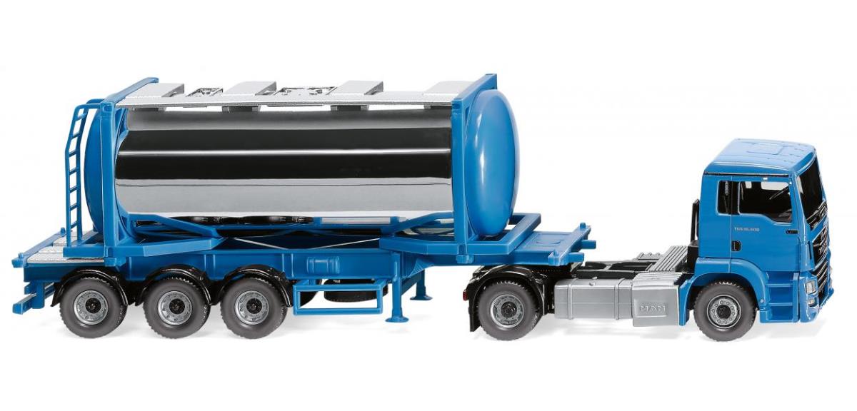 Wiking 053605 MAN TGS Euro 6c Swap Tank Container Semitruck Sky Blue HO