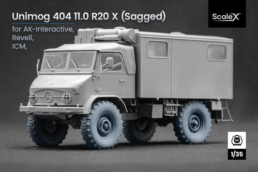 ScaleX Unimog 404 11.0R20 X v2 Weighted Wheel Set For ICM, AK Revell 1:35 Model Kits