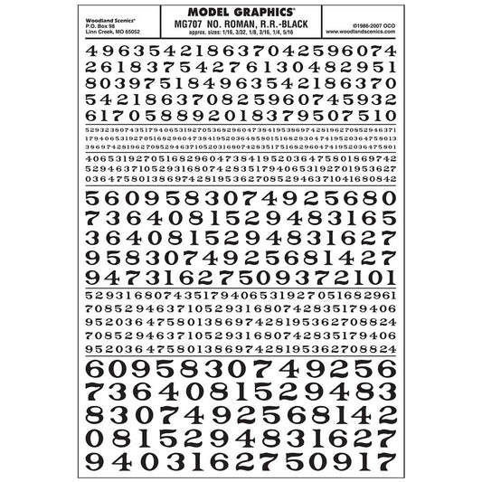 Woodland Scenics MG707 Numbers Roman R.R. Black