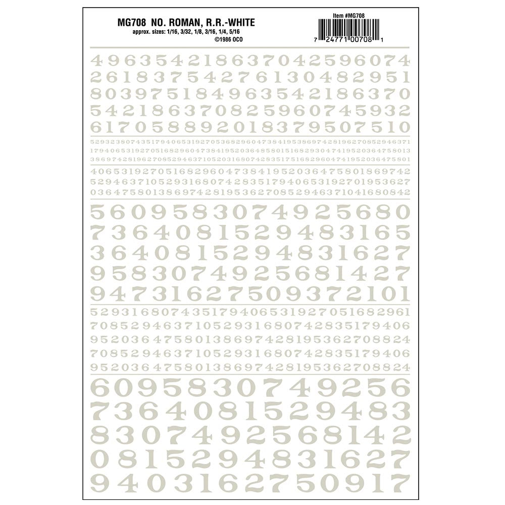 Woodland Scenics MG708 Numbers Roman R.R. White